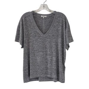 Rag & Bone Gray & White Heathered Short Sleeve V-Neck Sweater Top Size Large